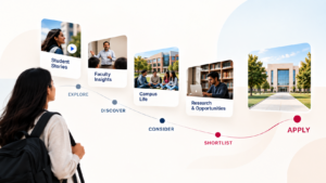 Higher education marketing strategy showing the student journey from discovery and consideration to application